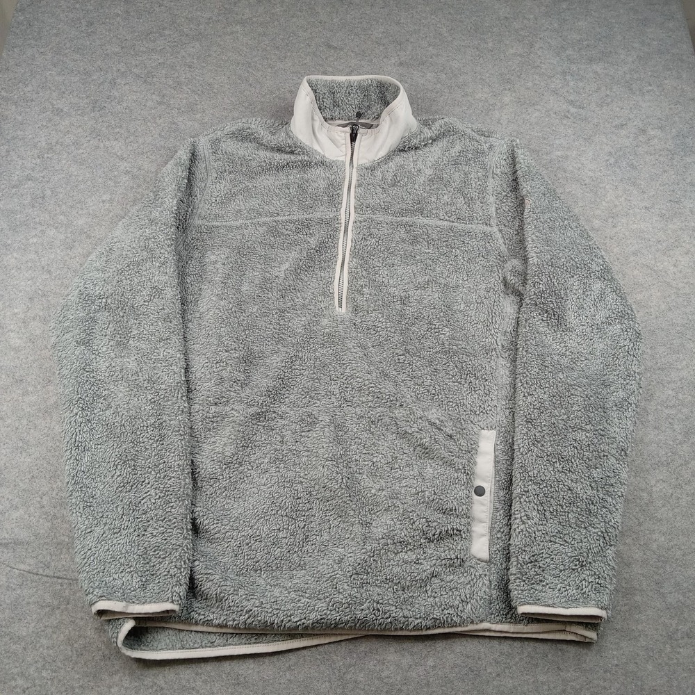Eddie Bauer Jacket Mens XLT Tall Gray Sherpa Fleece 1/4 Zip Pullover Pockets‎